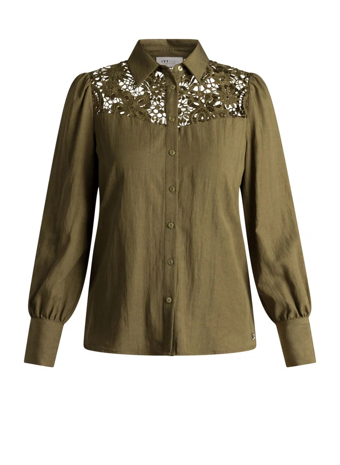 Ivy Beau Hanien Khaki Green Lace Detail Shirt