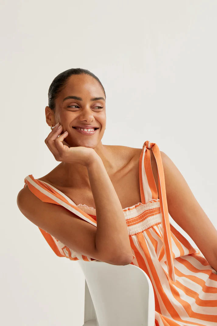 Compania Fantastică Striped Orange Cotton Maxi Dress