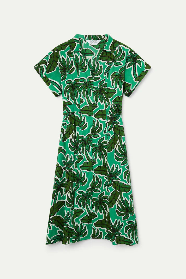 Compania Fantastică Green Palm Print Midi Dress
