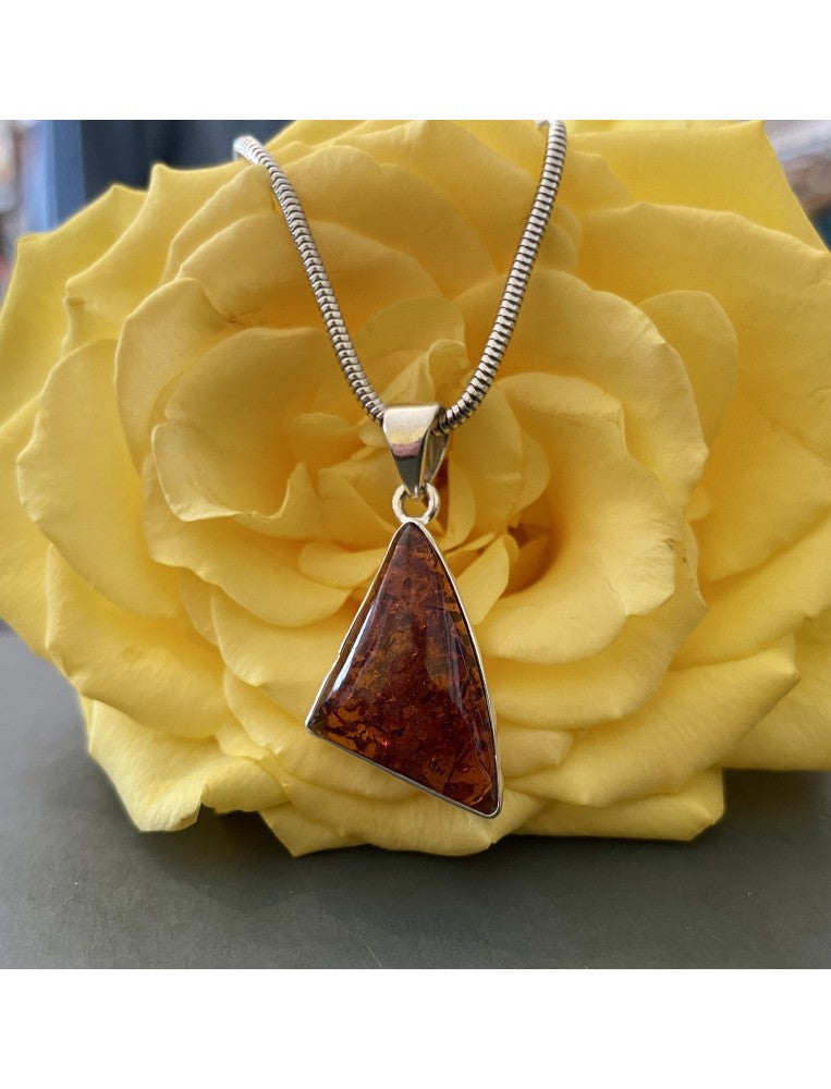 Amber and Silver Triangle Pendant Necklace