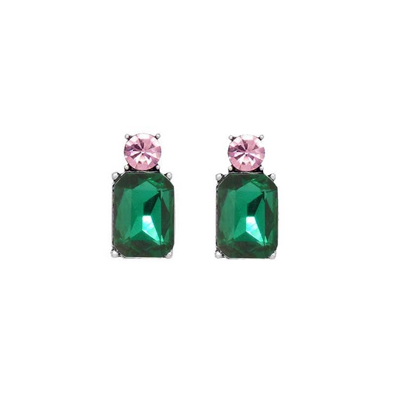 Last True Angel Emerald Green Mini Gem Stud Earrings with Pink Detail