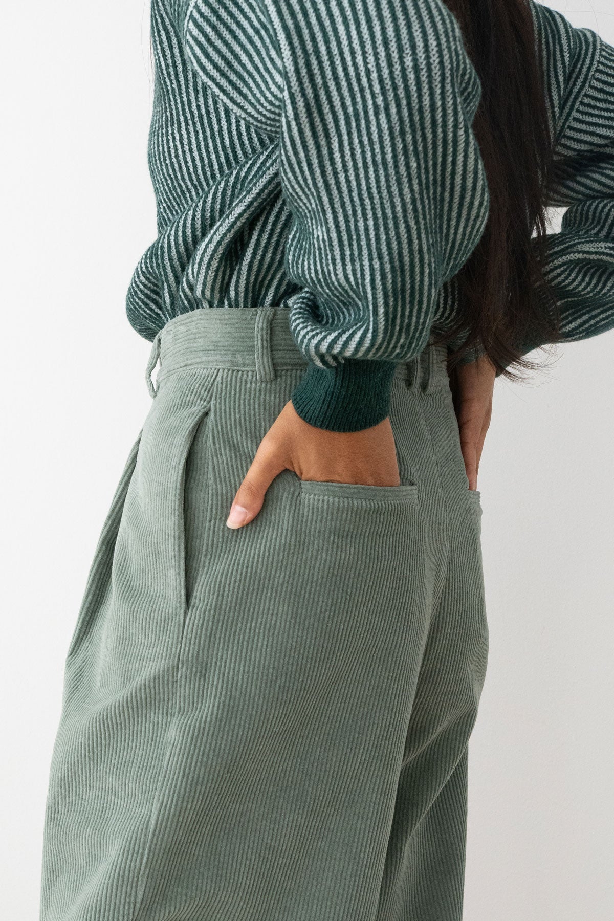 Two Thirds Haruku Washed Green Corduroy Trousers