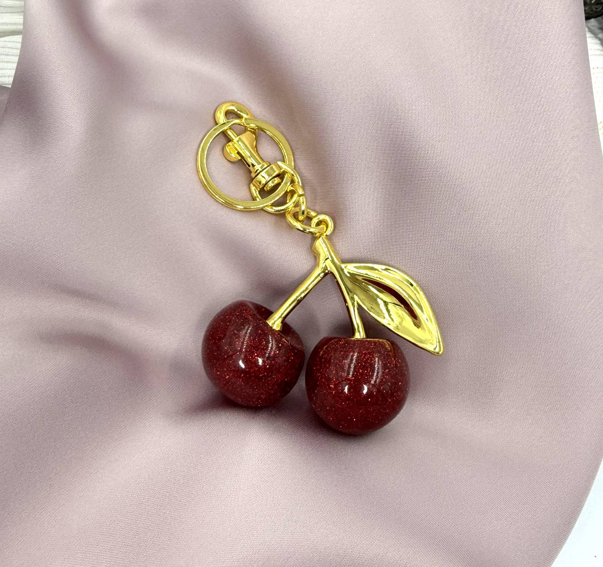 Cherry Bag Charm in Red & Antique Gold