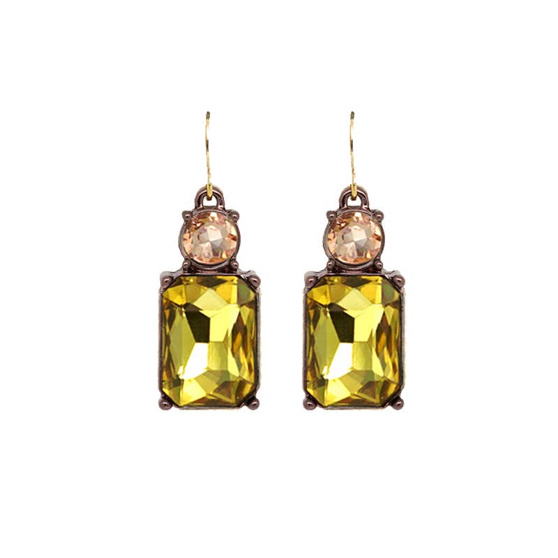 Last True Angel Yellow Twin Gem Hook-Thru Earrings with Amber Detail