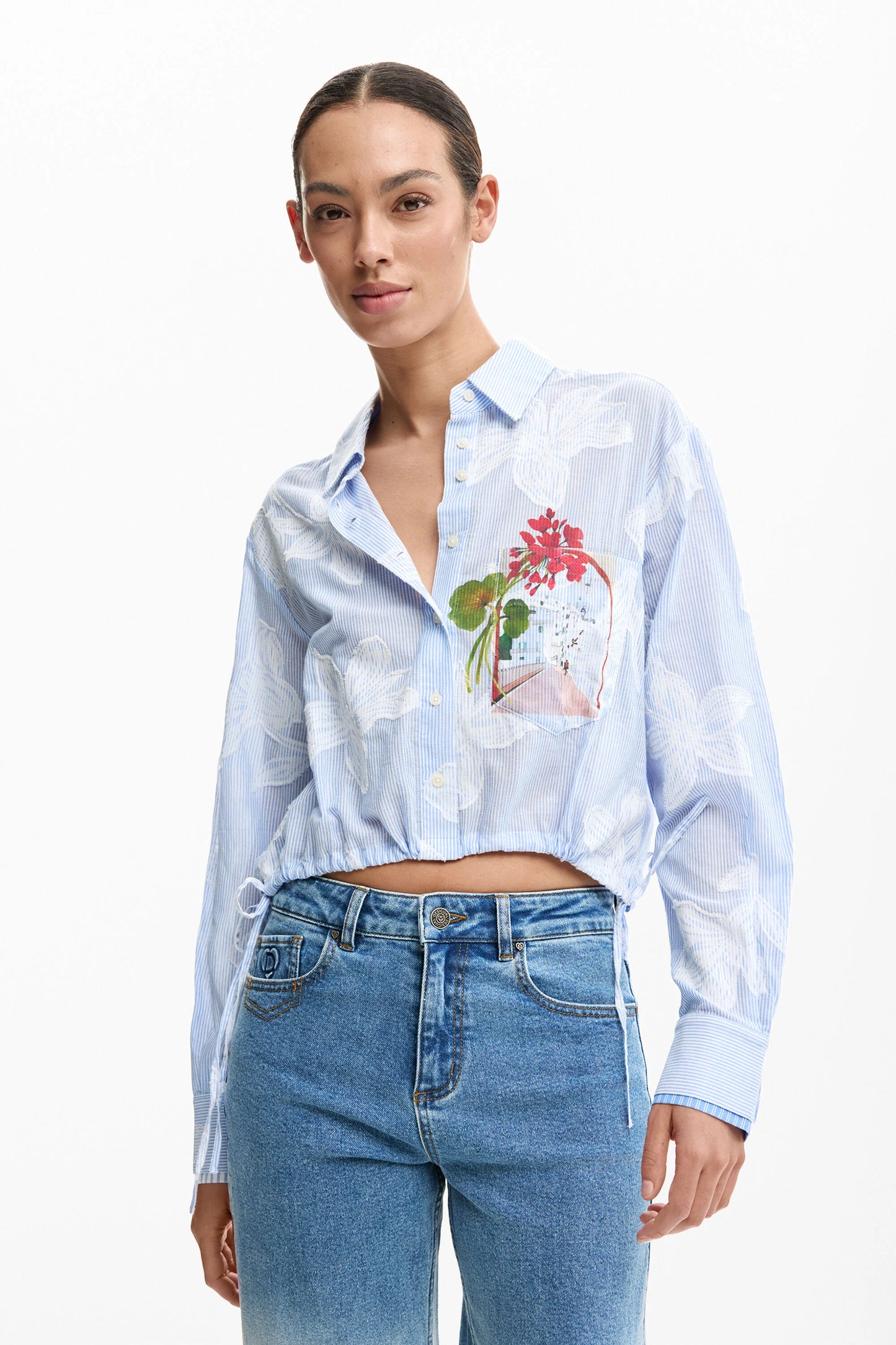 Desigual Parker Blue Pinstripe Cropped Shirt