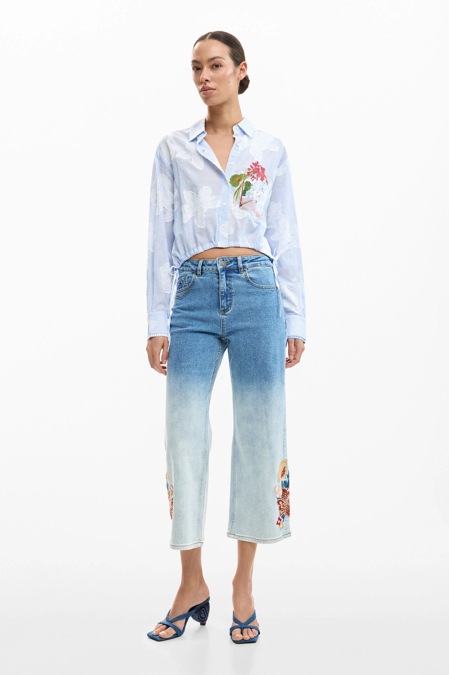 Desigual Parker Blue Pinstripe Cropped Shirt