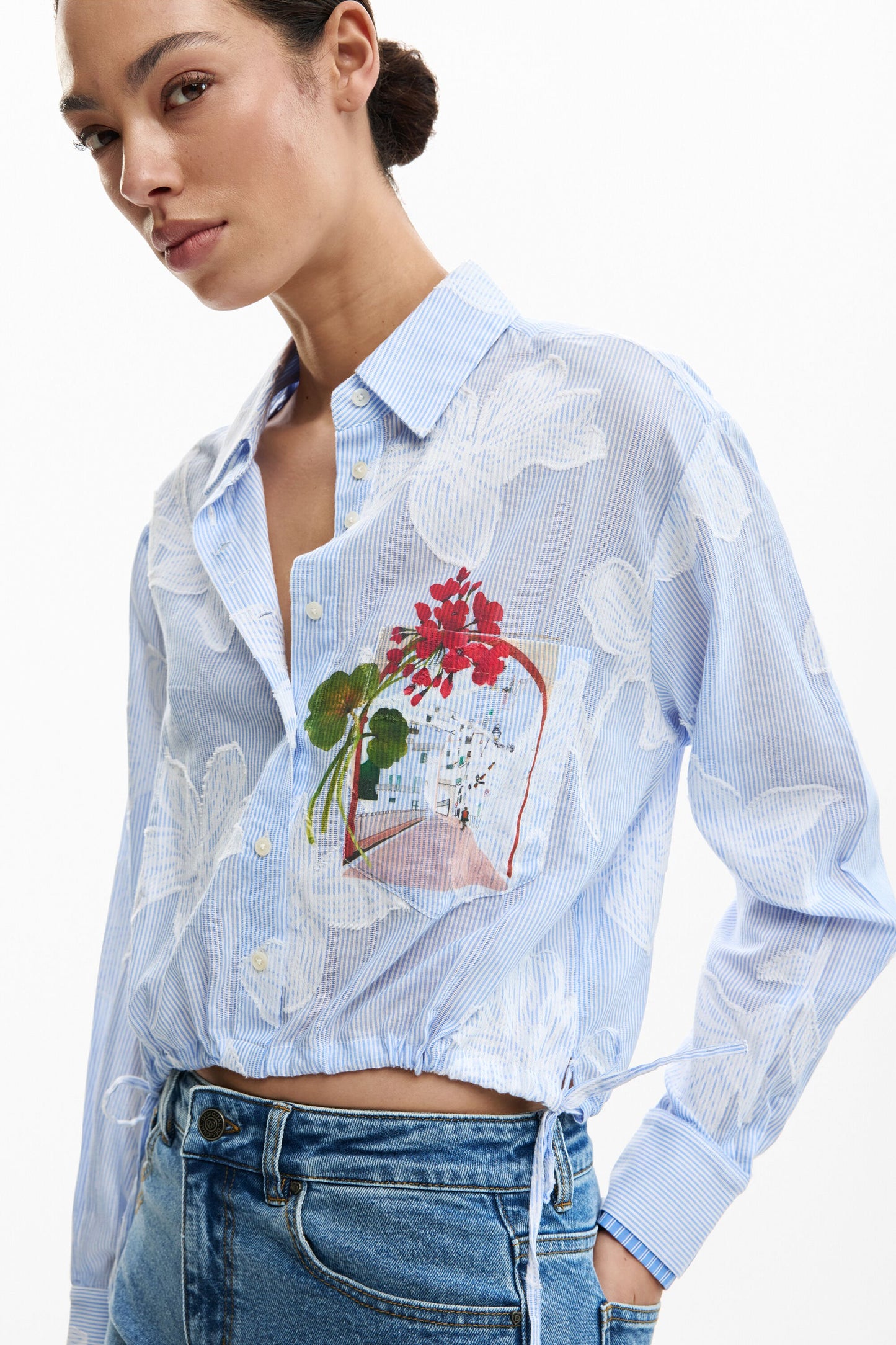 Desigual Parker Blue Pinstripe Cropped Shirt