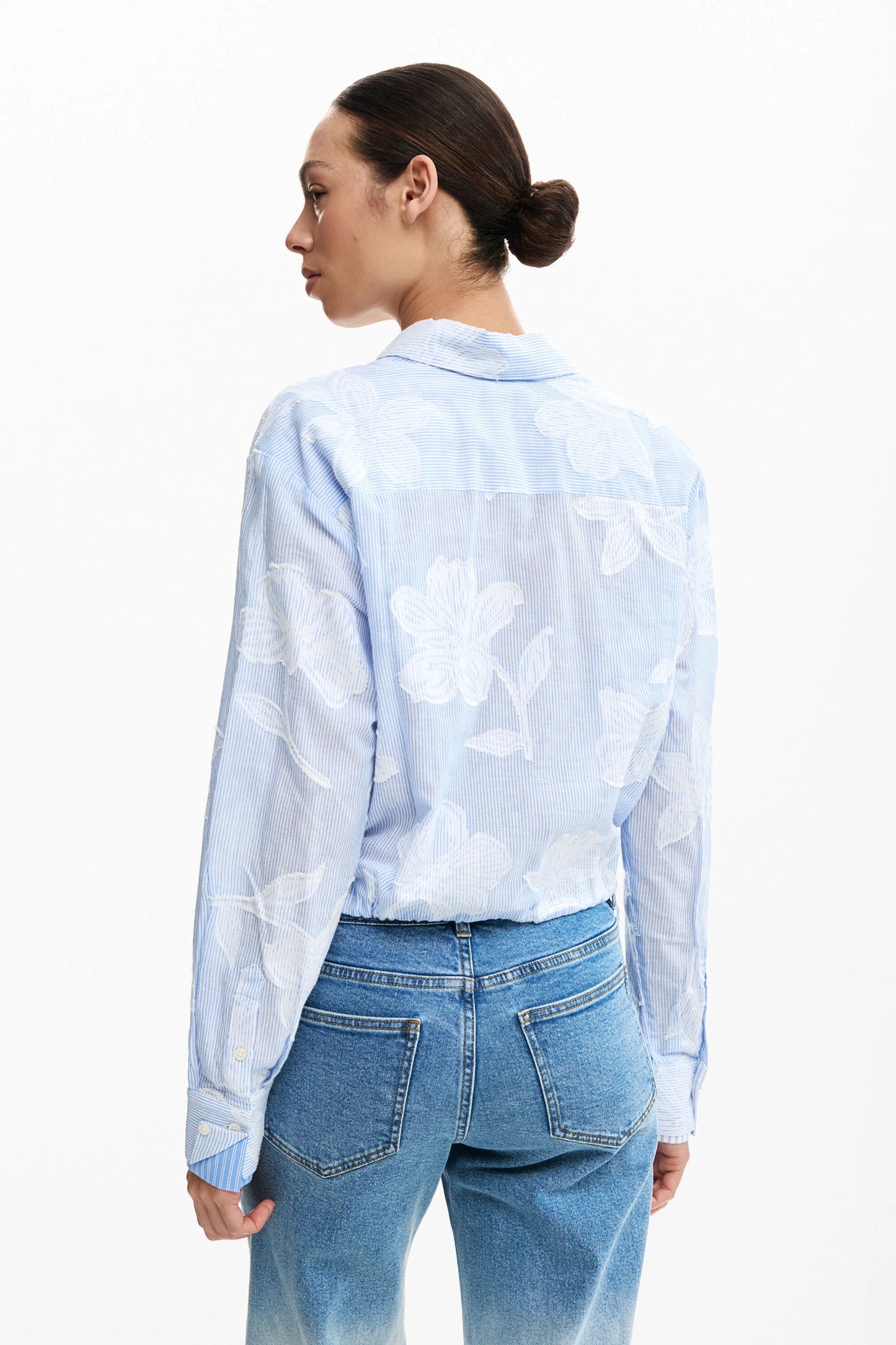 Desigual Parker Blue Pinstripe Cropped Shirt