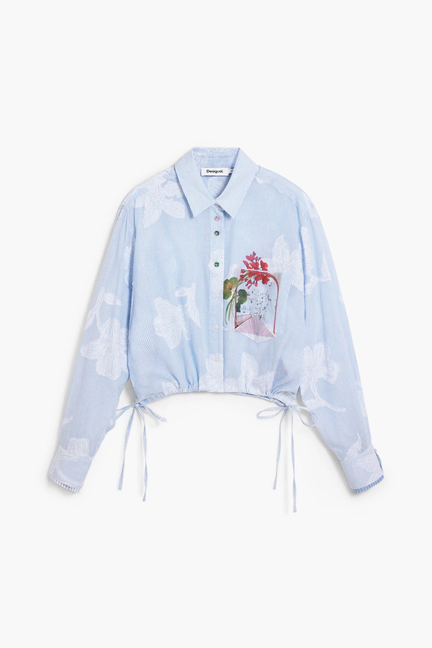 Desigual Parker Blue Pinstripe Cropped Shirt