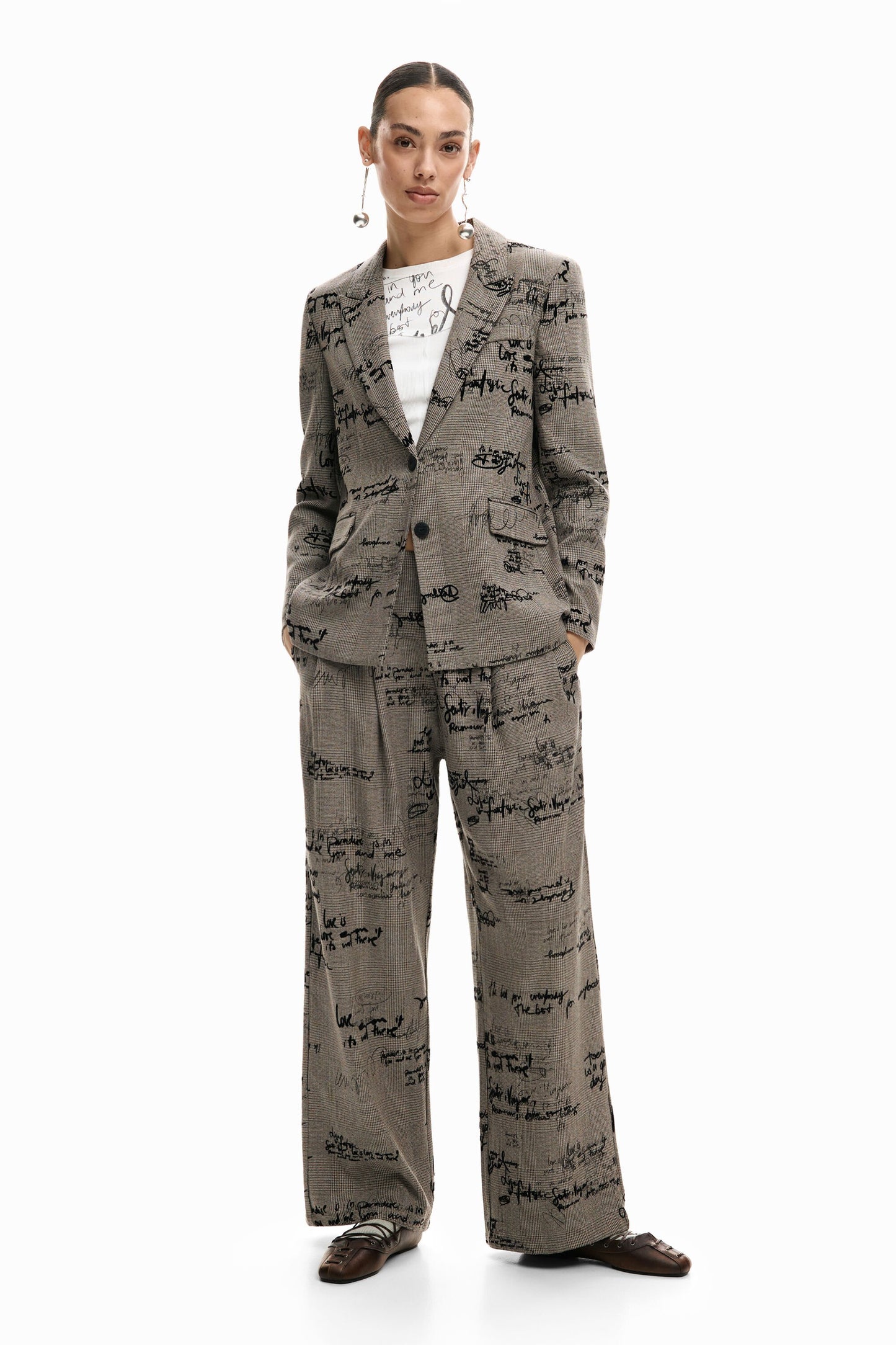 Desigual Checked Lettering Trousers