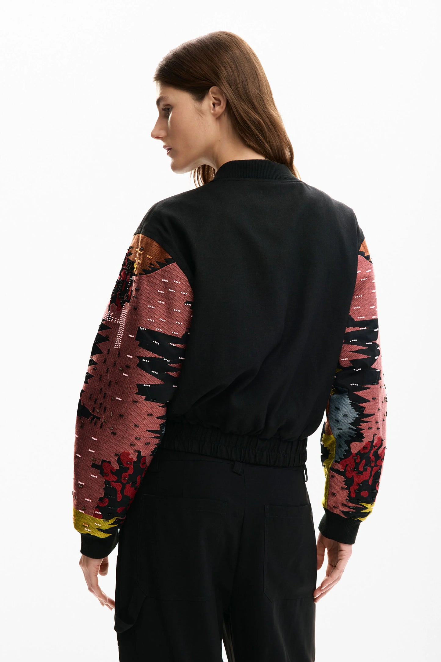 Desigual Black Embroidered Bomber Jacket