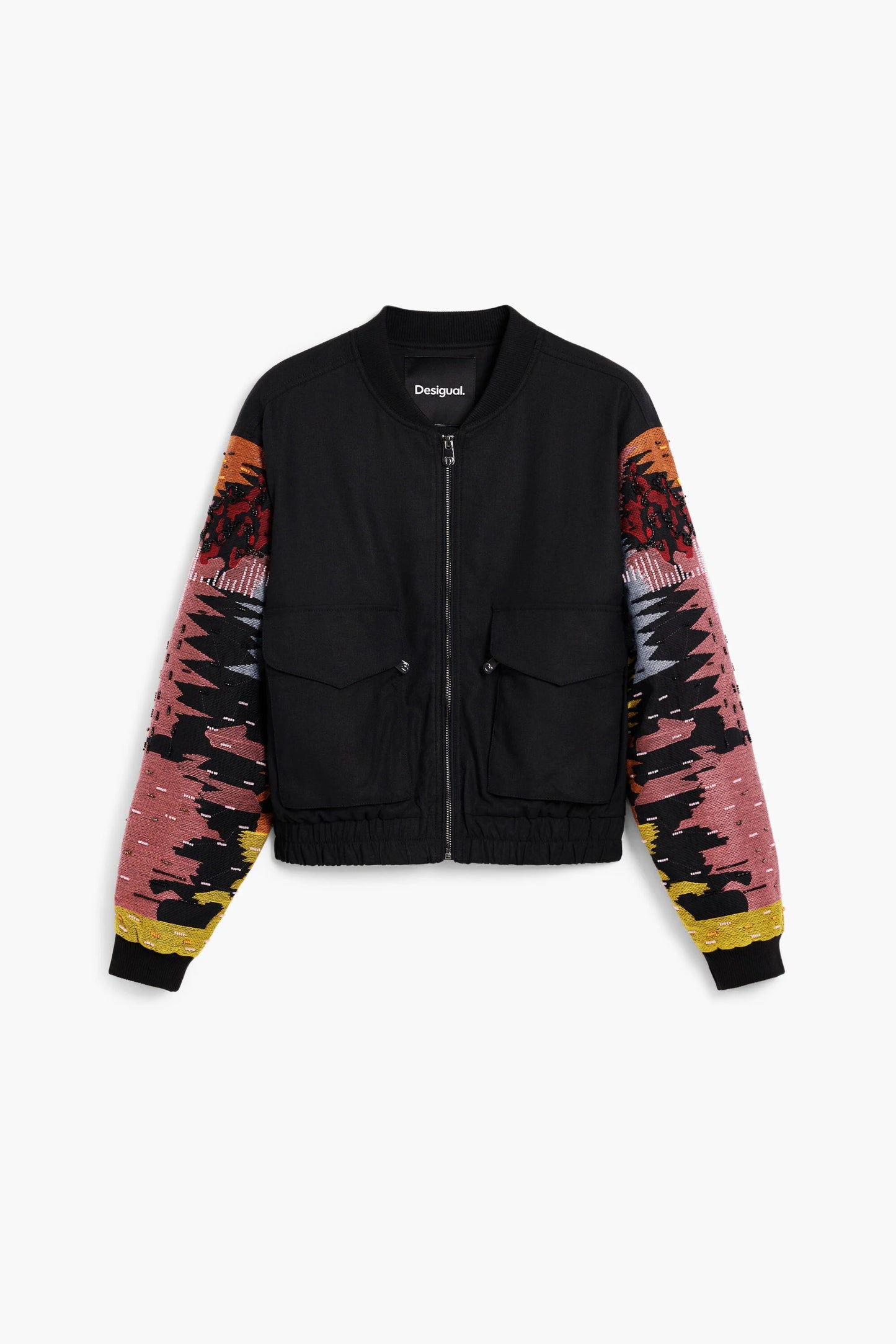 Desigual Black Embroidered Bomber Jacket
