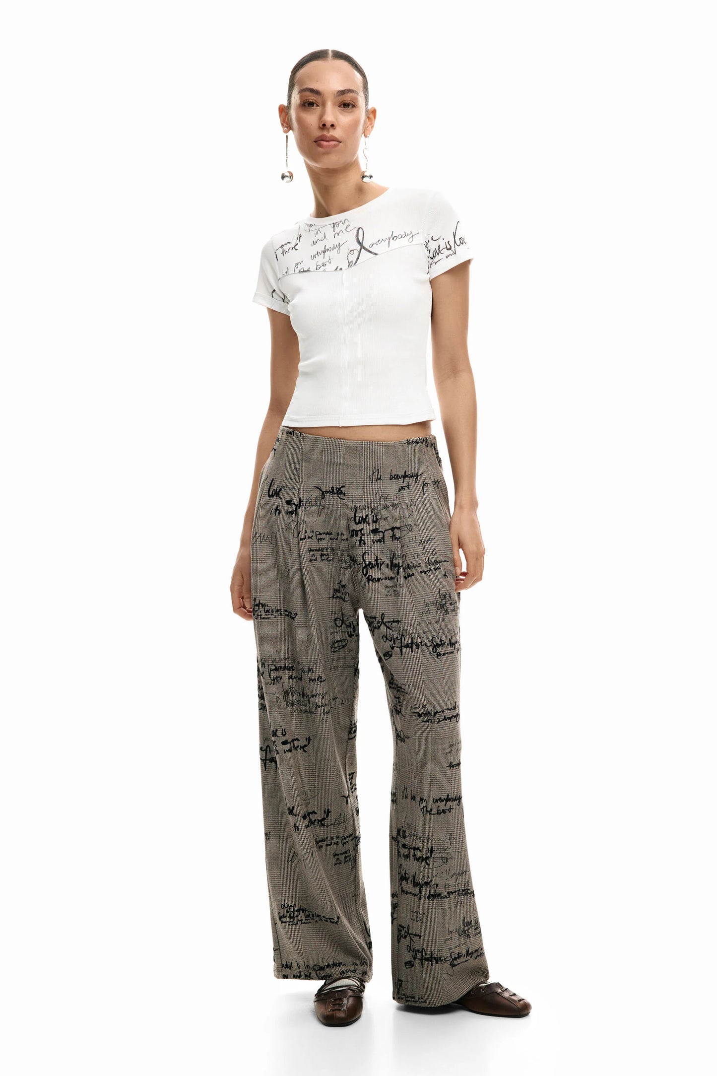 Desigual Checked Lettering Trousers