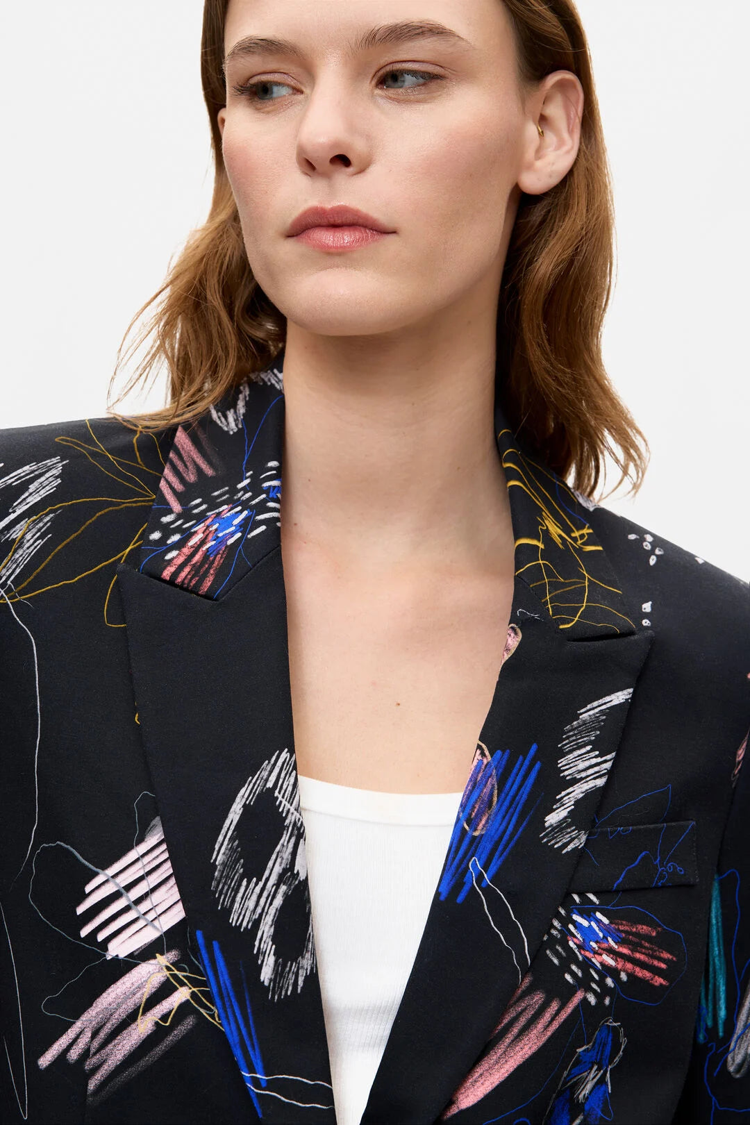 Desigual Black Cotton Blazer with Floral  Pattern