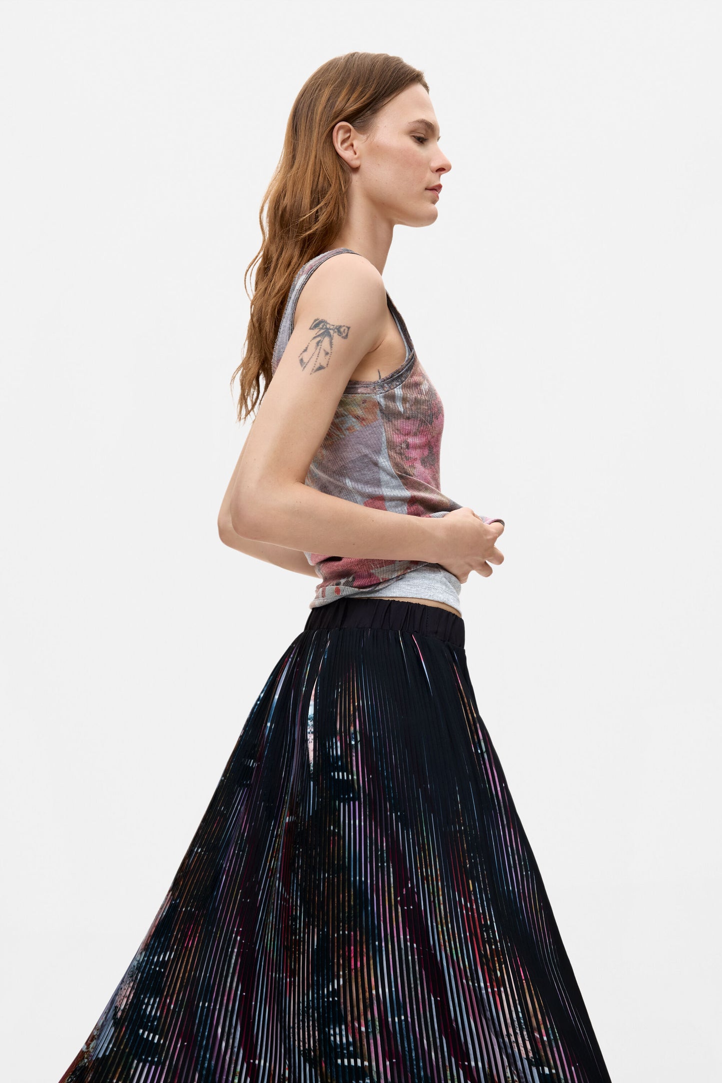 Desigual Pleated Black/Floral Midi Skirt