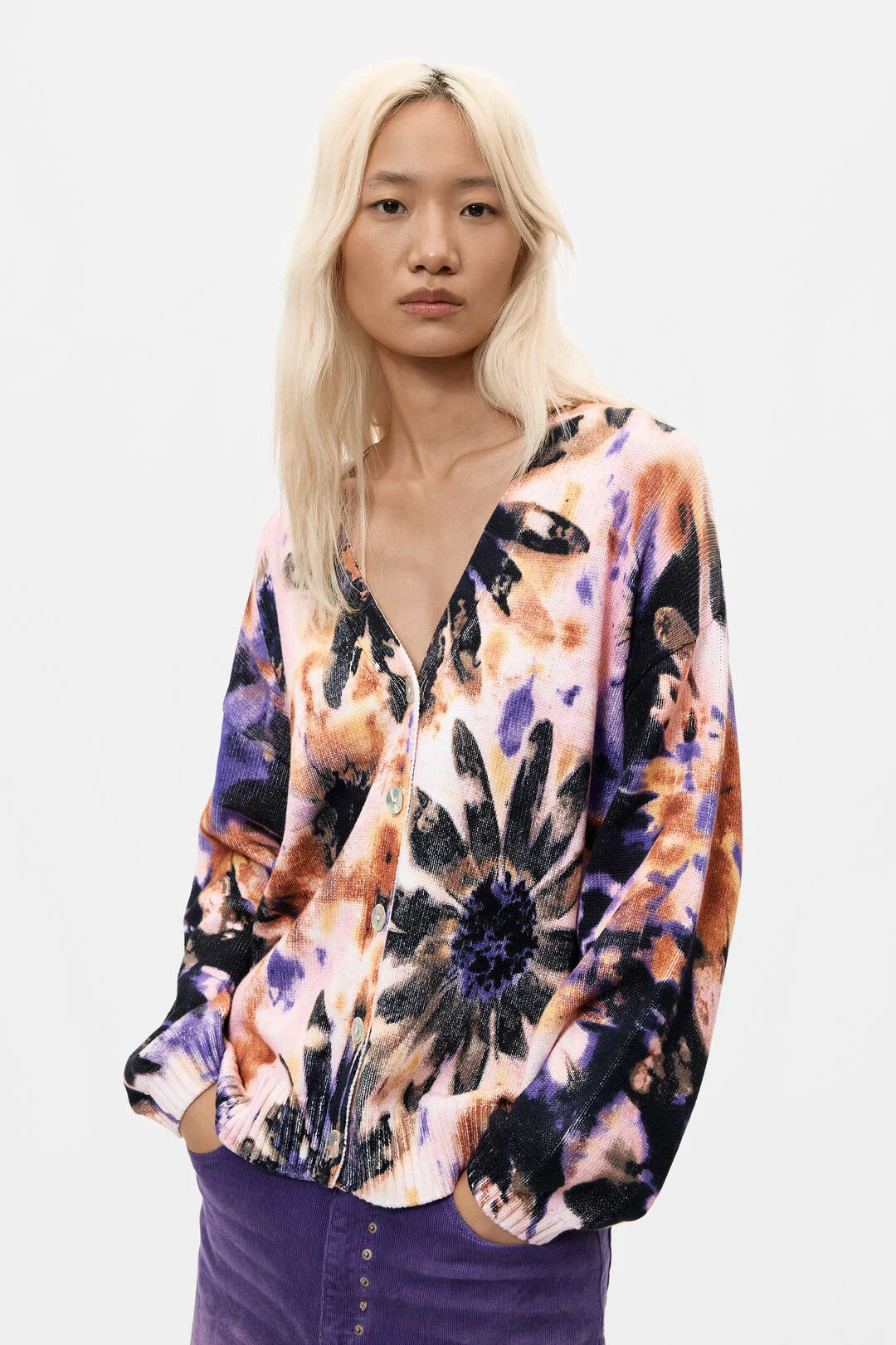 Desigual Cotton Tie-Dye Floral Cardigan