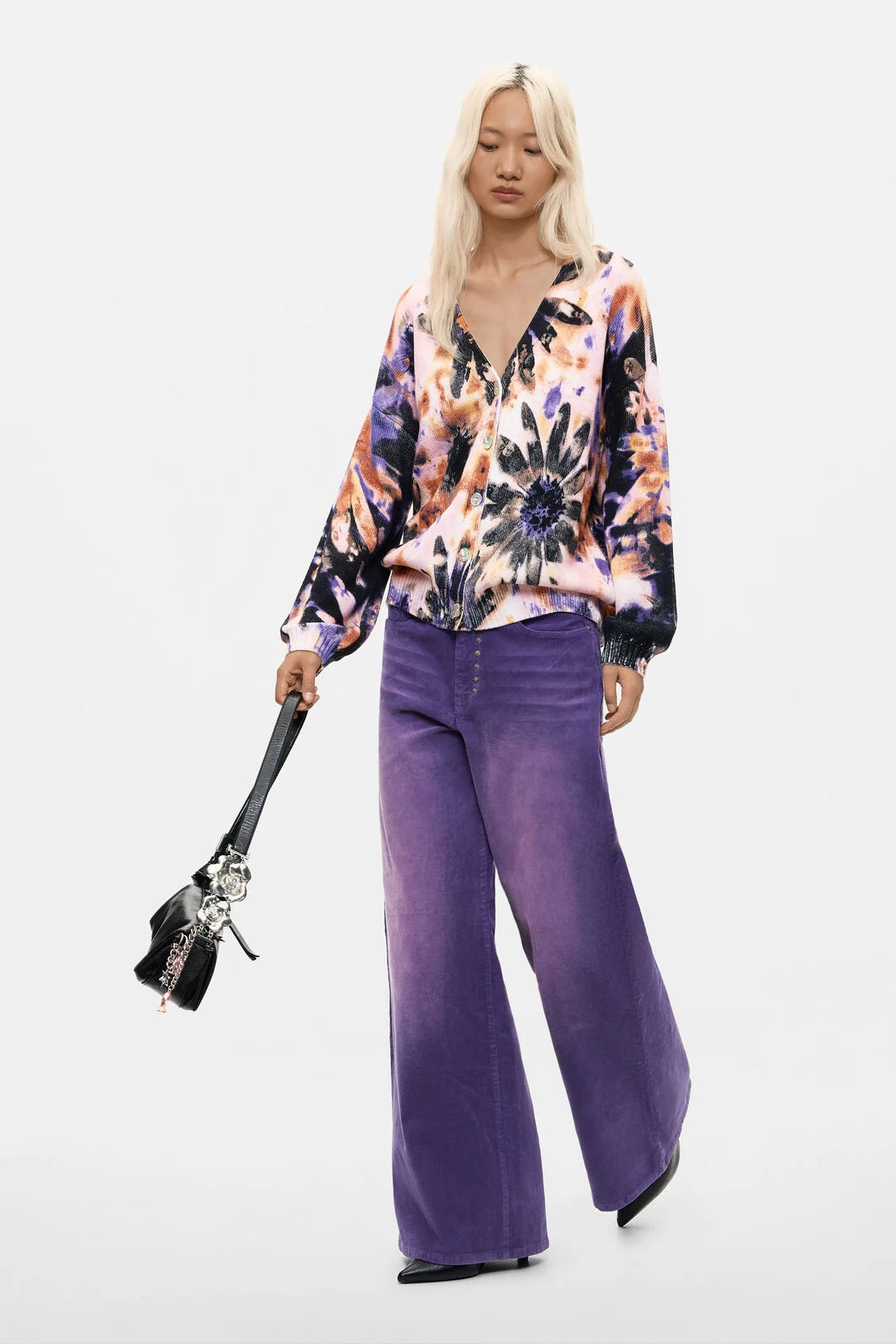 Desigual Cotton Tie-Dye Floral Cardigan
