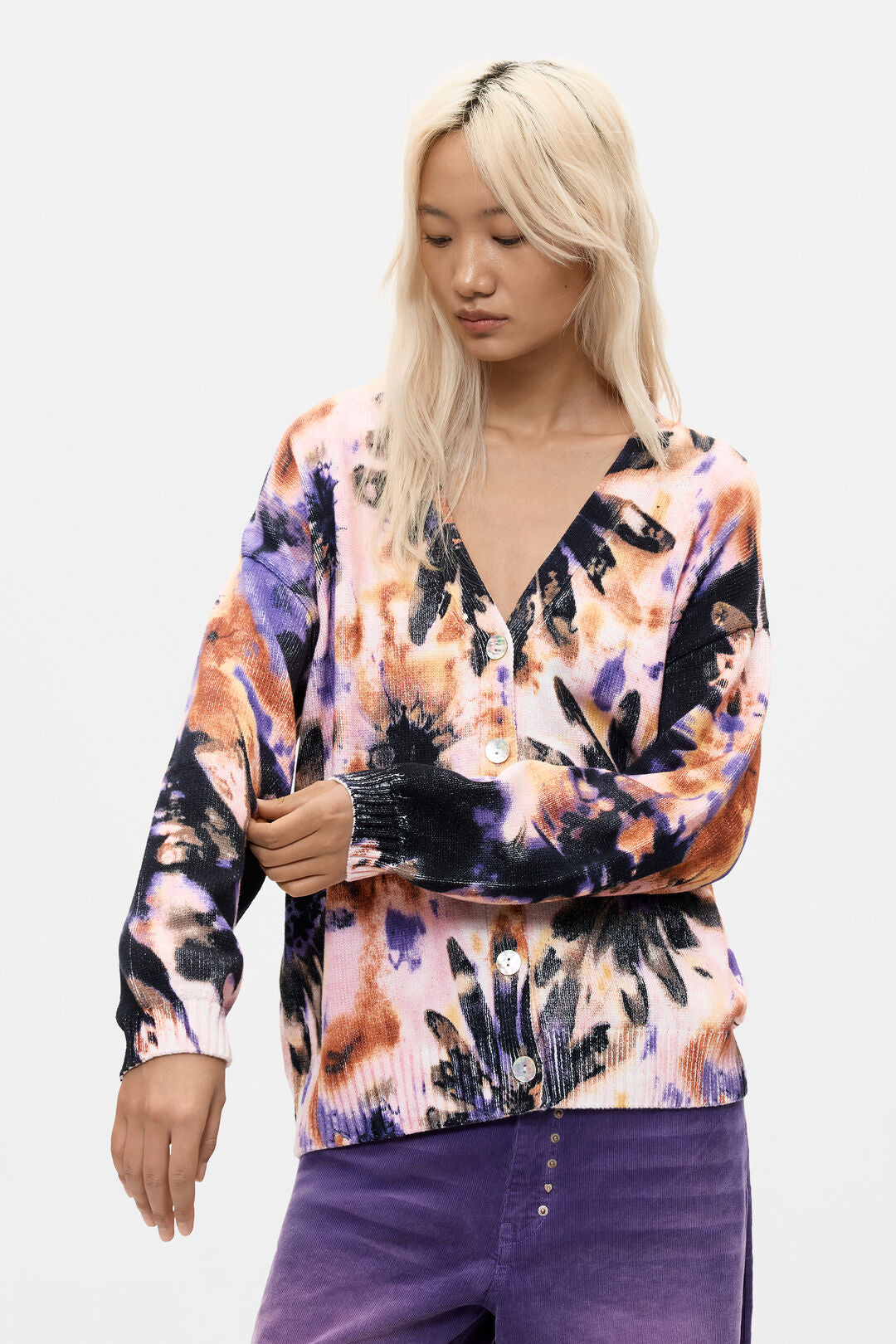 Desigual Cotton Tie-Dye Floral Cardigan