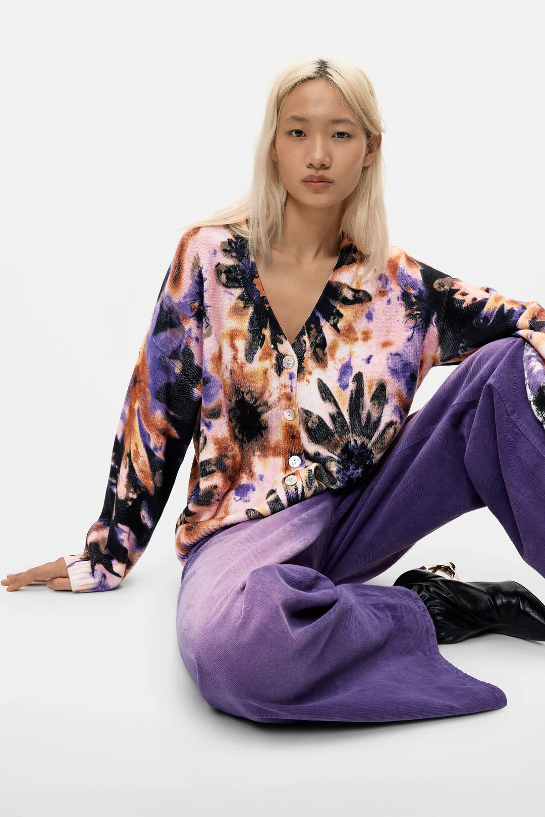 Desigual Cotton Tie-Dye Floral Cardigan
