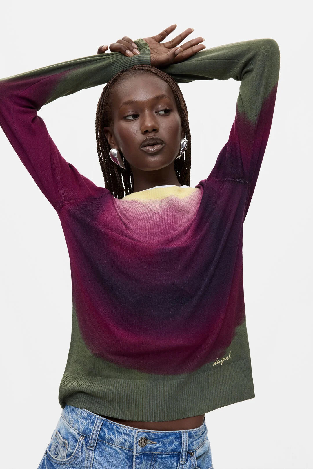 Desigual Burgundy Dip Dye Fine Knit Jumper