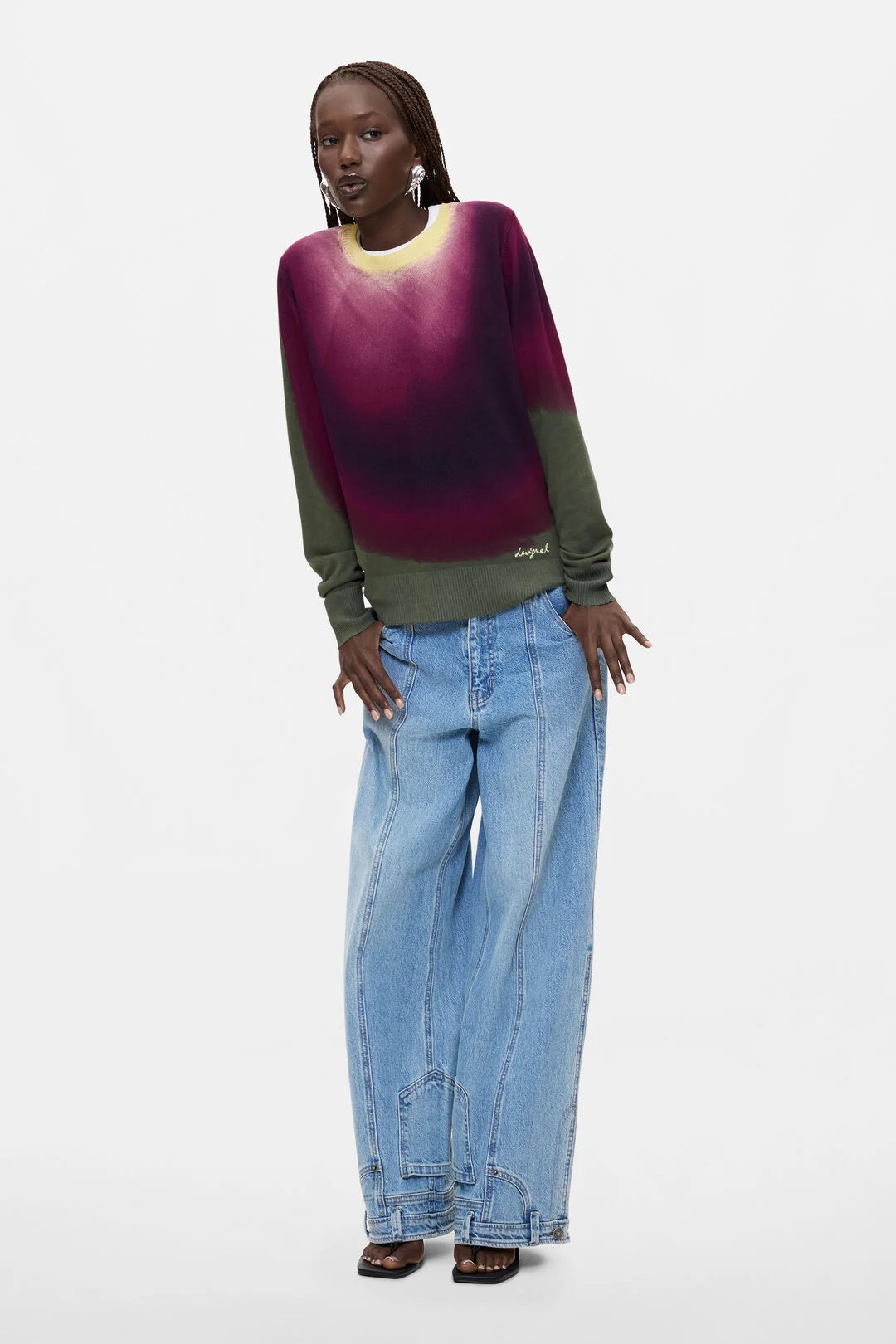Desigual Burgundy Dip Dye Fine Knit Jumper