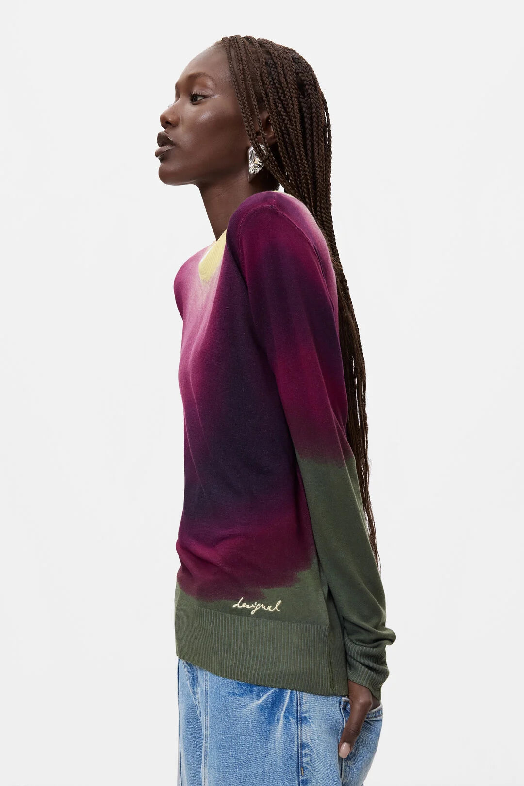 Desigual Burgundy Dip Dye Fine Knit Jumper
