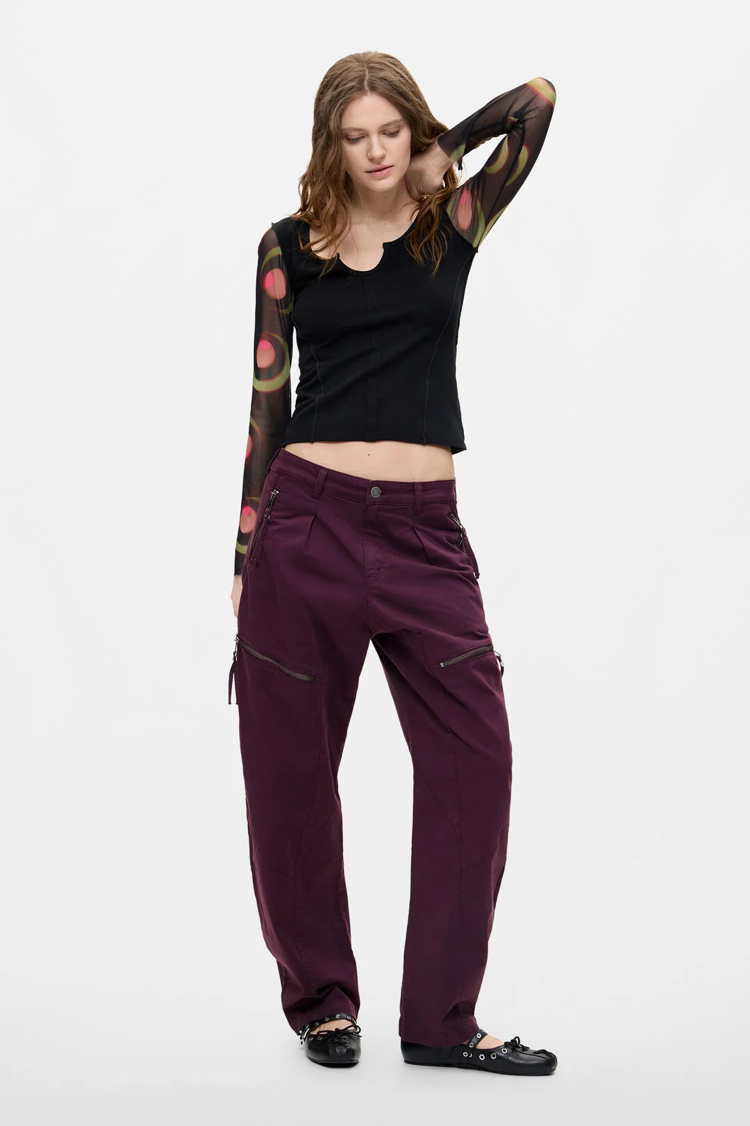 Desigual Purple Cotton Zippered Detail Trousers