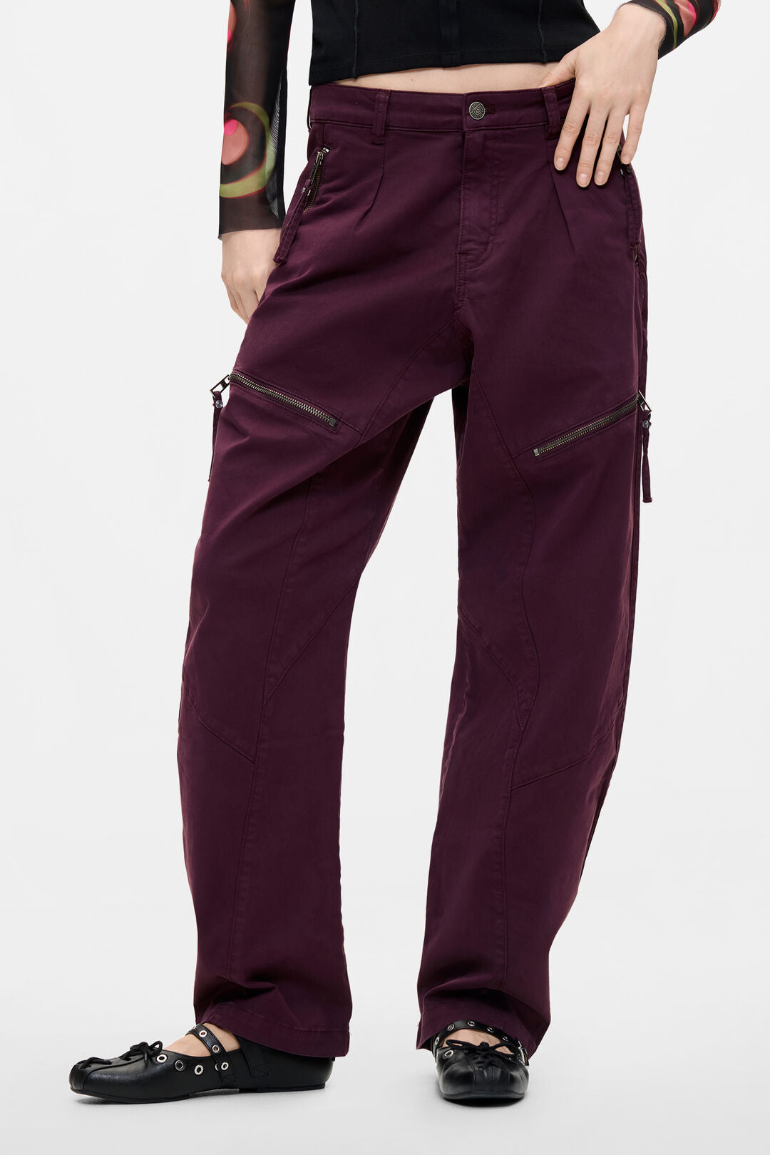 Desigual Purple Cotton Zippered Detail Trousers