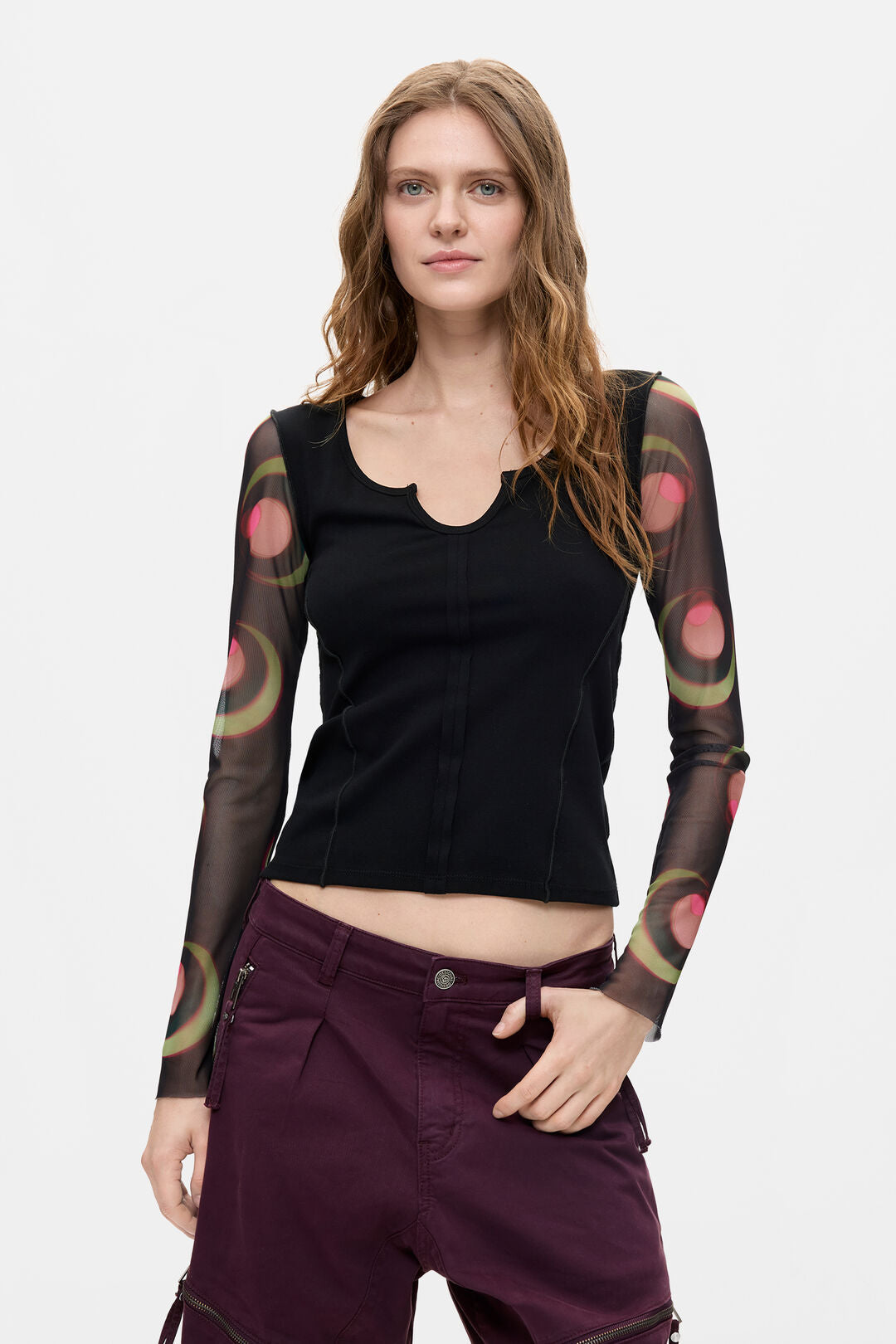 Desigual Purple Cotton Zippered Detail Trousers