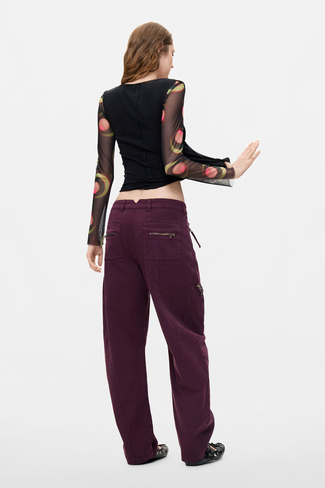 Desigual Purple Cotton Zippered Detail Trousers