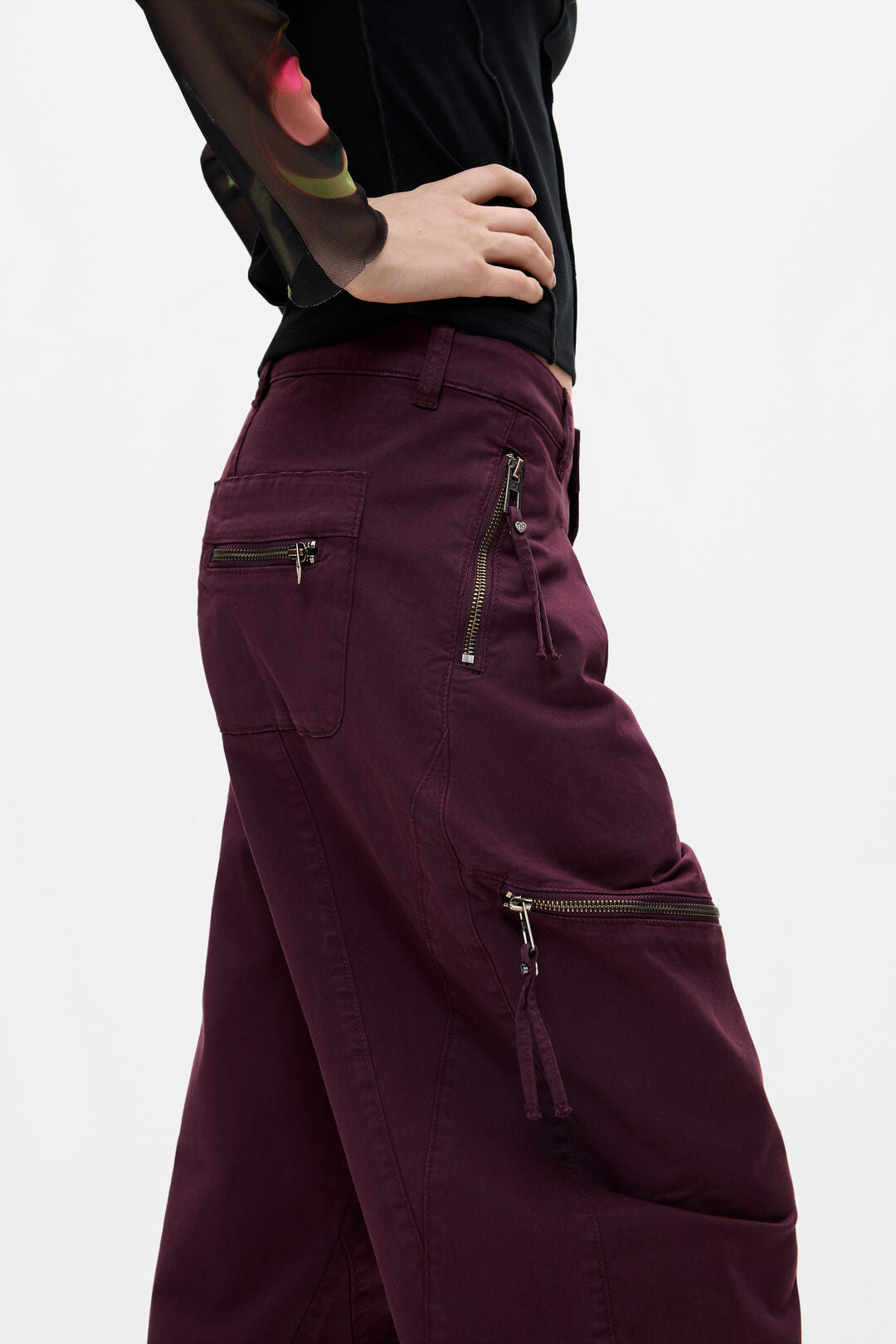 Desigual Purple Cotton Zippered Detail Trousers
