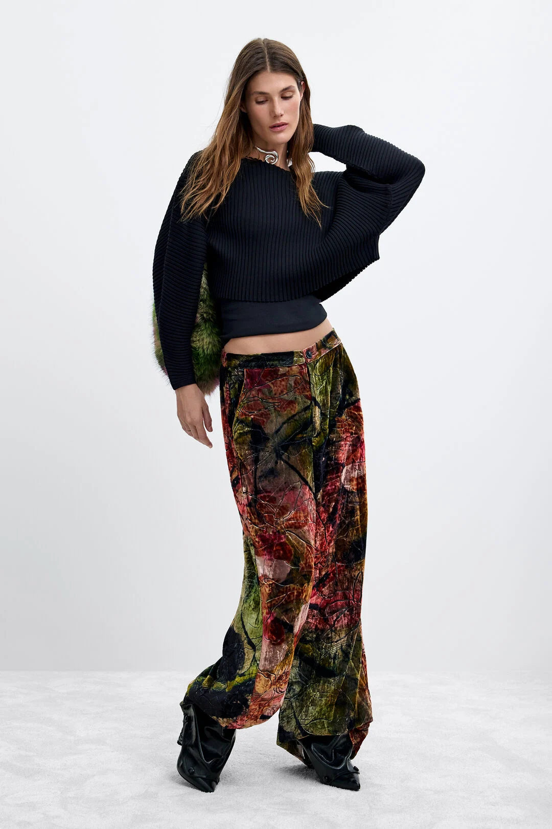 Desigual X Lacroix Floral Velvet Trousers