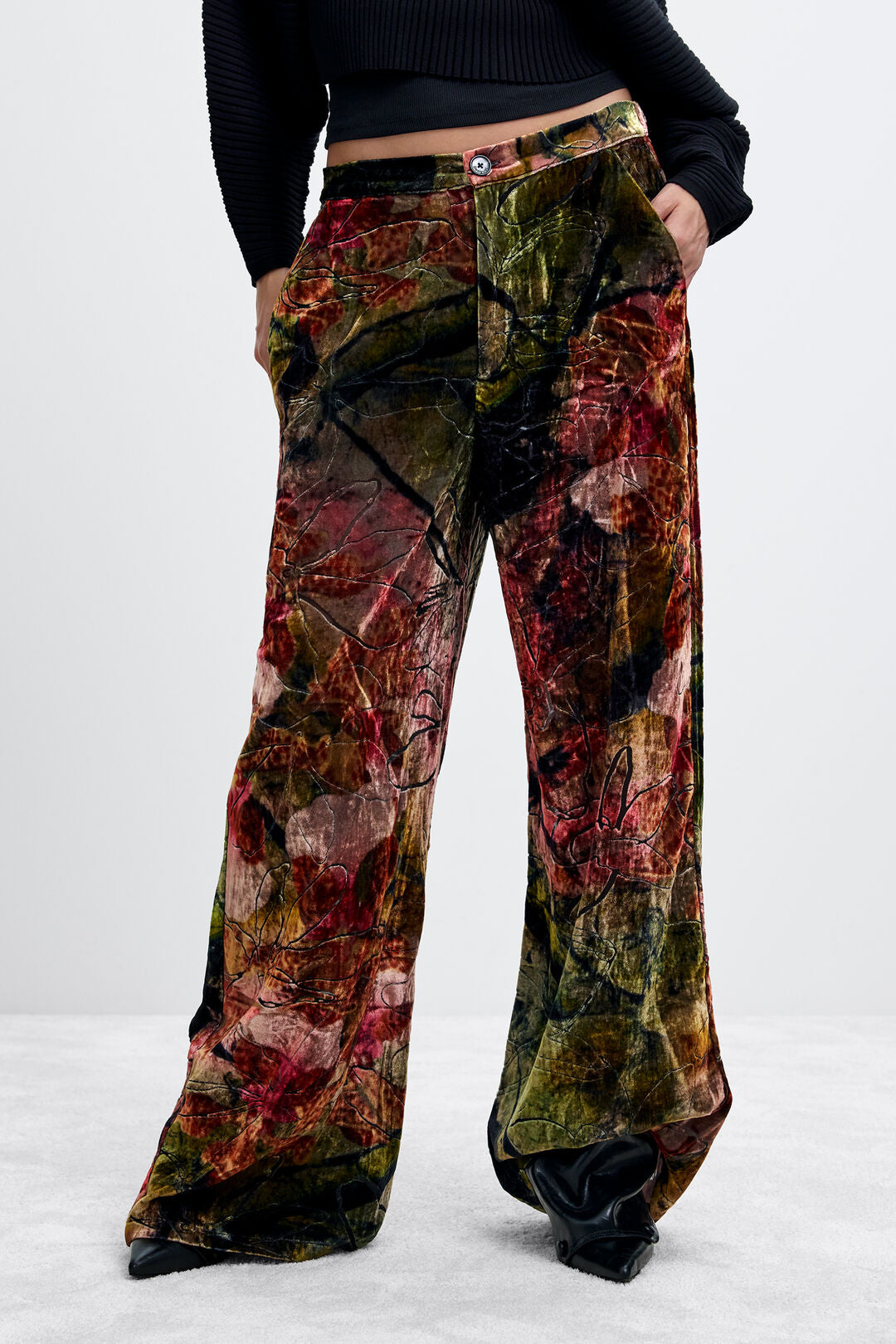 Desigual X Lacroix Floral Velvet Trousers