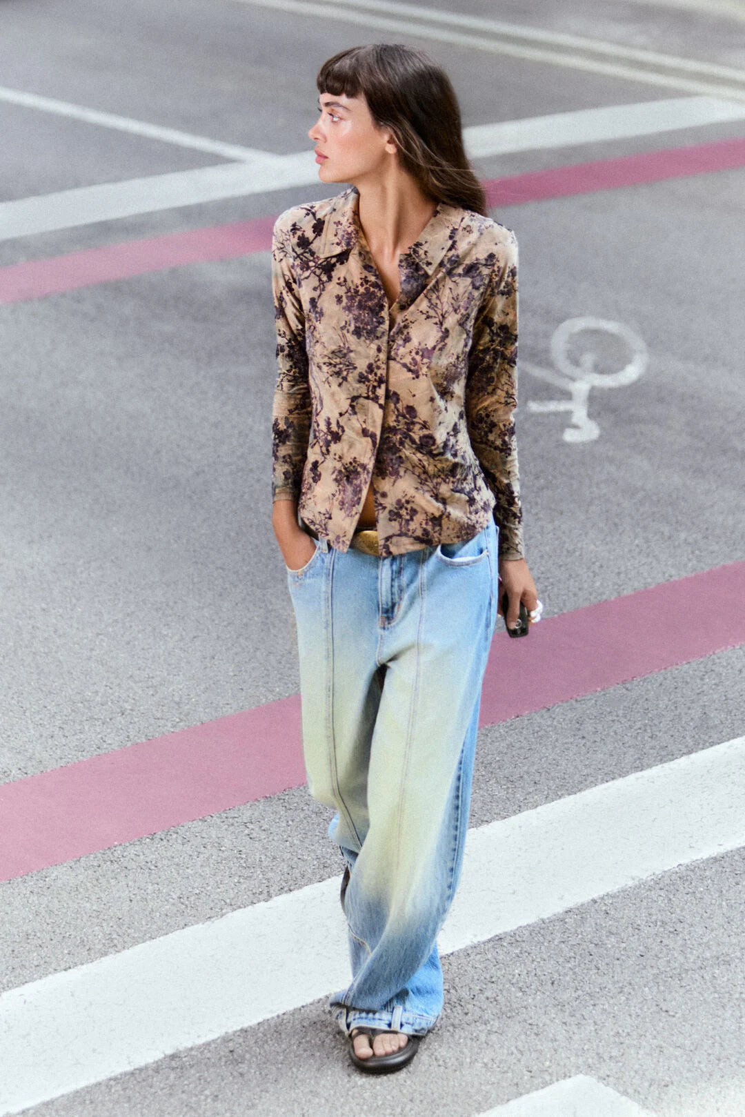 Desigual Purple Flocked Floral Shirt