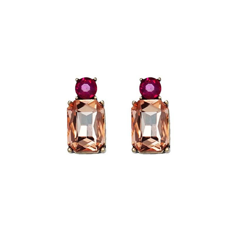 Last True Angel Amber Mini Gem Stud Earring with Hot Pink Detail