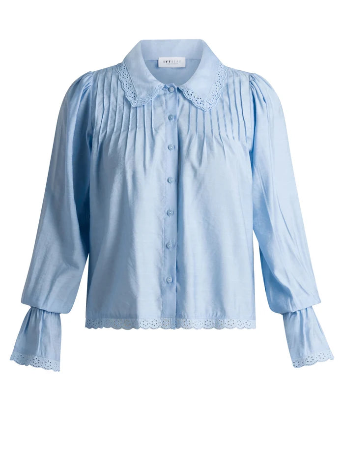 Ivy Beau Hella Sky Blue Lace Trim Shirt