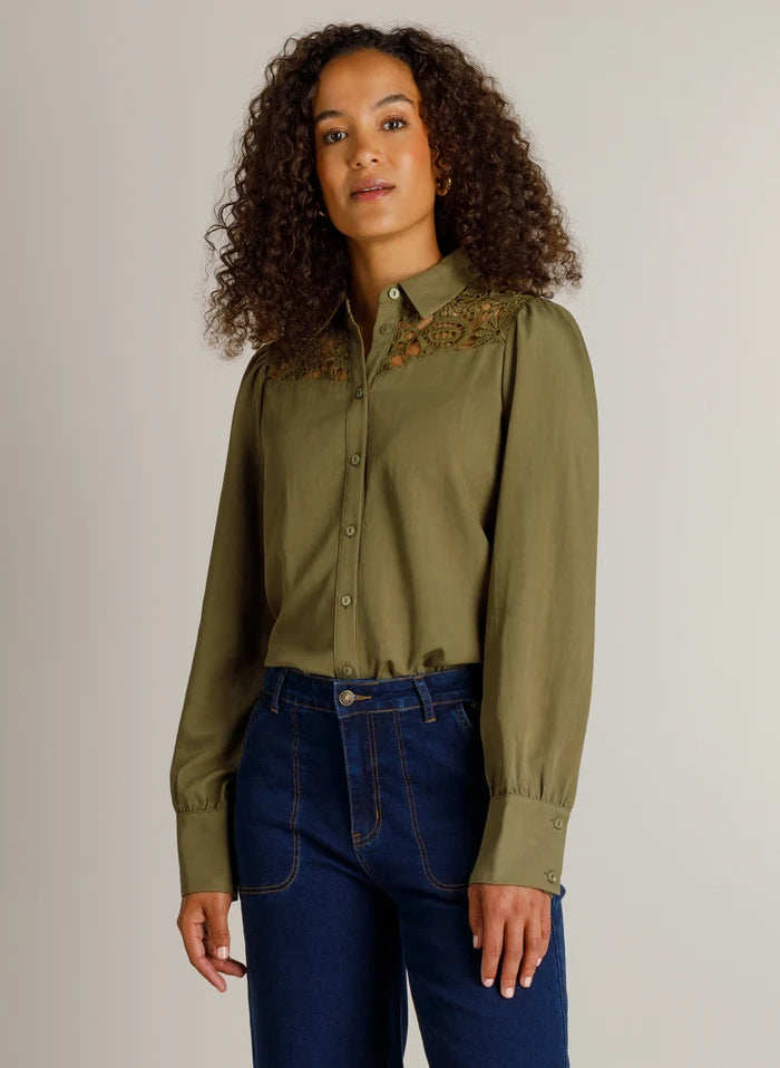 Ivy Beau Hanien Khaki Green Lace Detail Shirt
