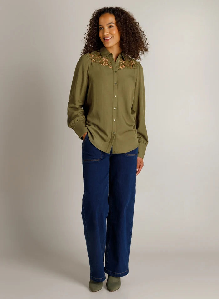 Ivy Beau Hanien Khaki Green Lace Detail Shirt