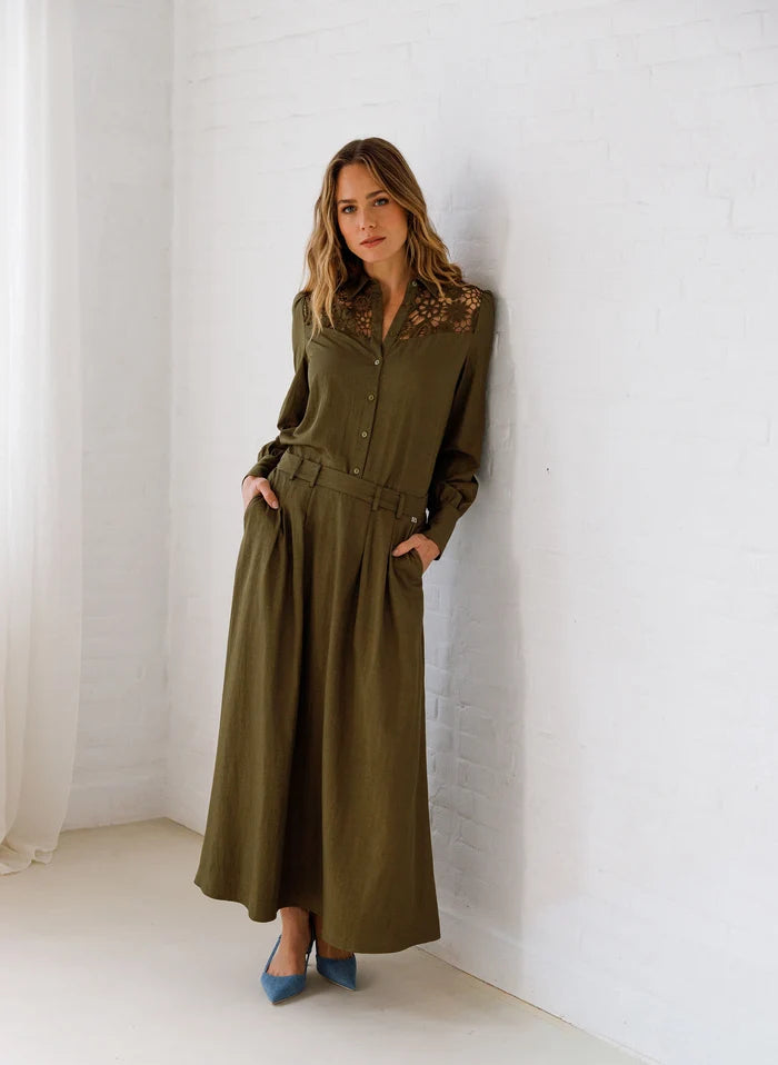 Ivy Beau Hanien Khaki Green Lace Detail Shirt