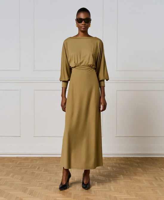 Access Olive Green Jersey Maxi Dress With Open Back