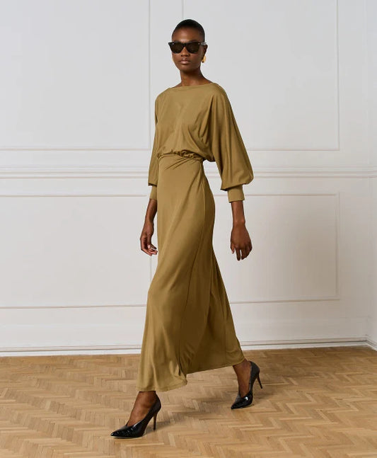 Access Olive Green Jersey Maxi Dress With Open Back