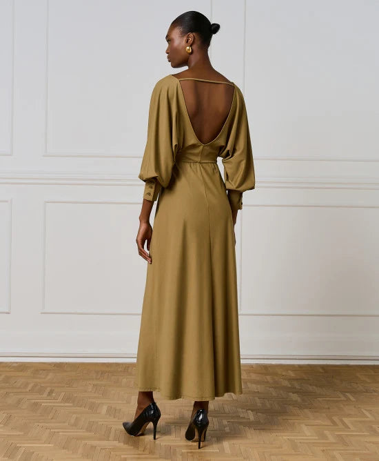 Access Olive Green Jersey Maxi Dress With Open Back