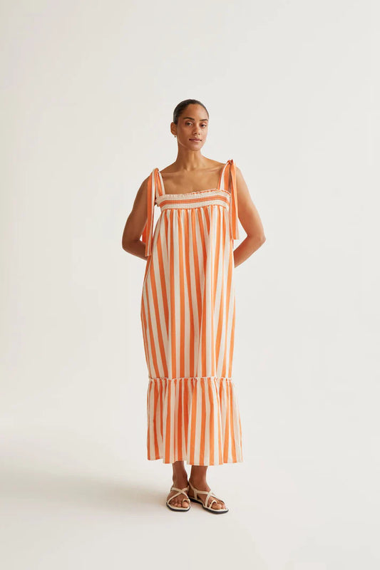 Compania Fantastică Striped Orange Cotton Maxi Dress