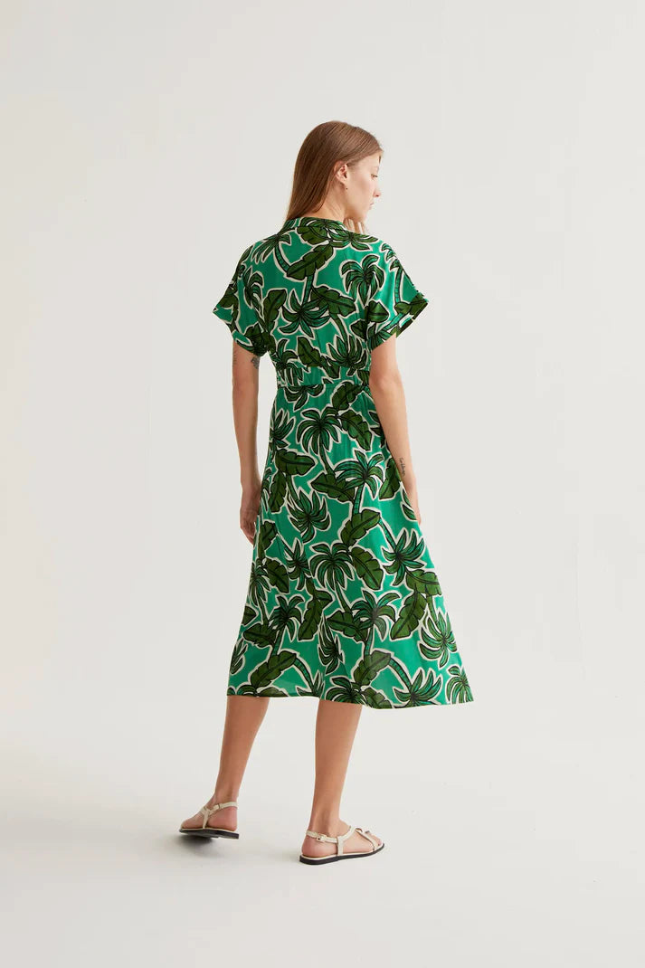 Compania Fantastică Green Palm Print Midi Dress