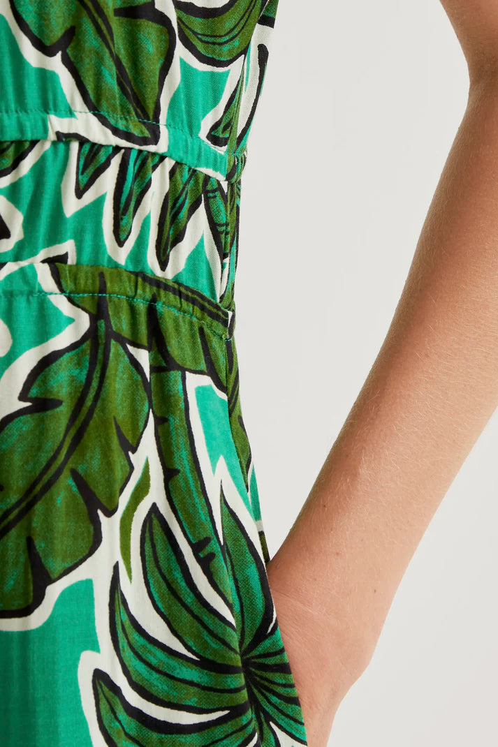 Compania Fantastică Green Palm Print Midi Dress