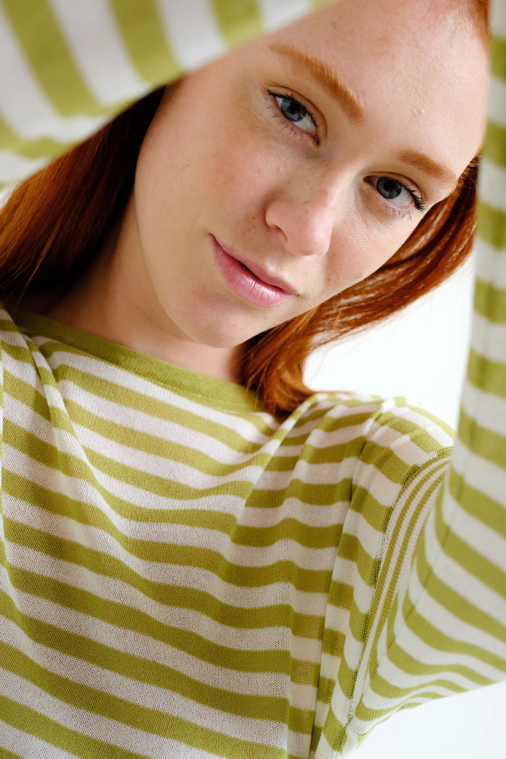 Compania Fantastică Green & White Striped Knit Top