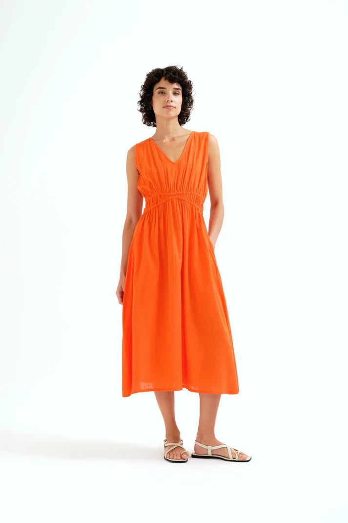 Compania Fantastică Orange Cotton Midi Dress