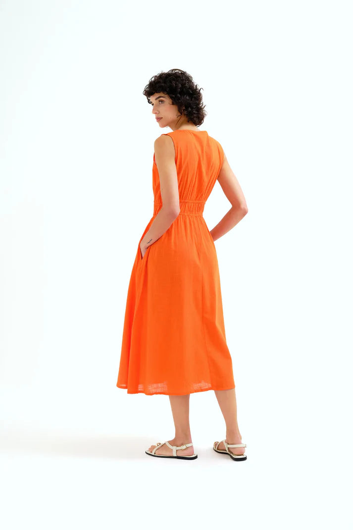 Compania Fantastică Orange Cotton Midi Dress