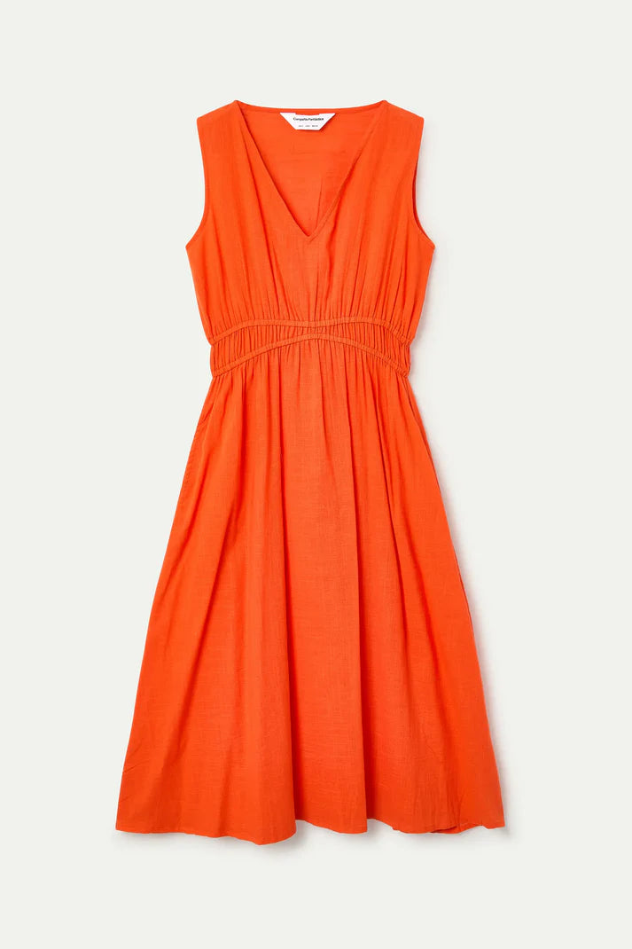 Compania Fantastică Orange Cotton Midi Dress