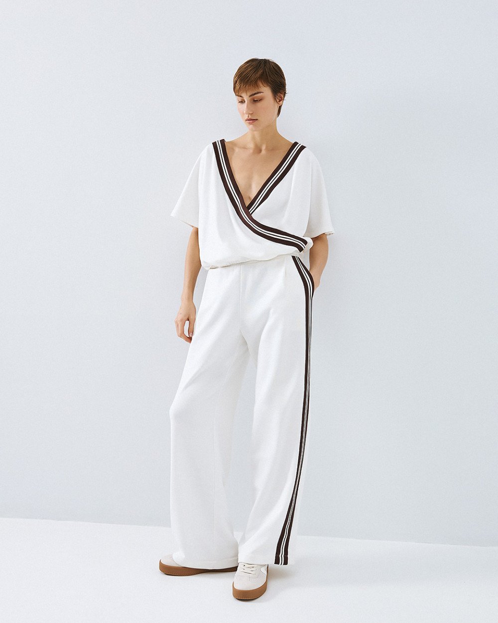 Access Wrap Sweatshirt Top with Striped Detail.